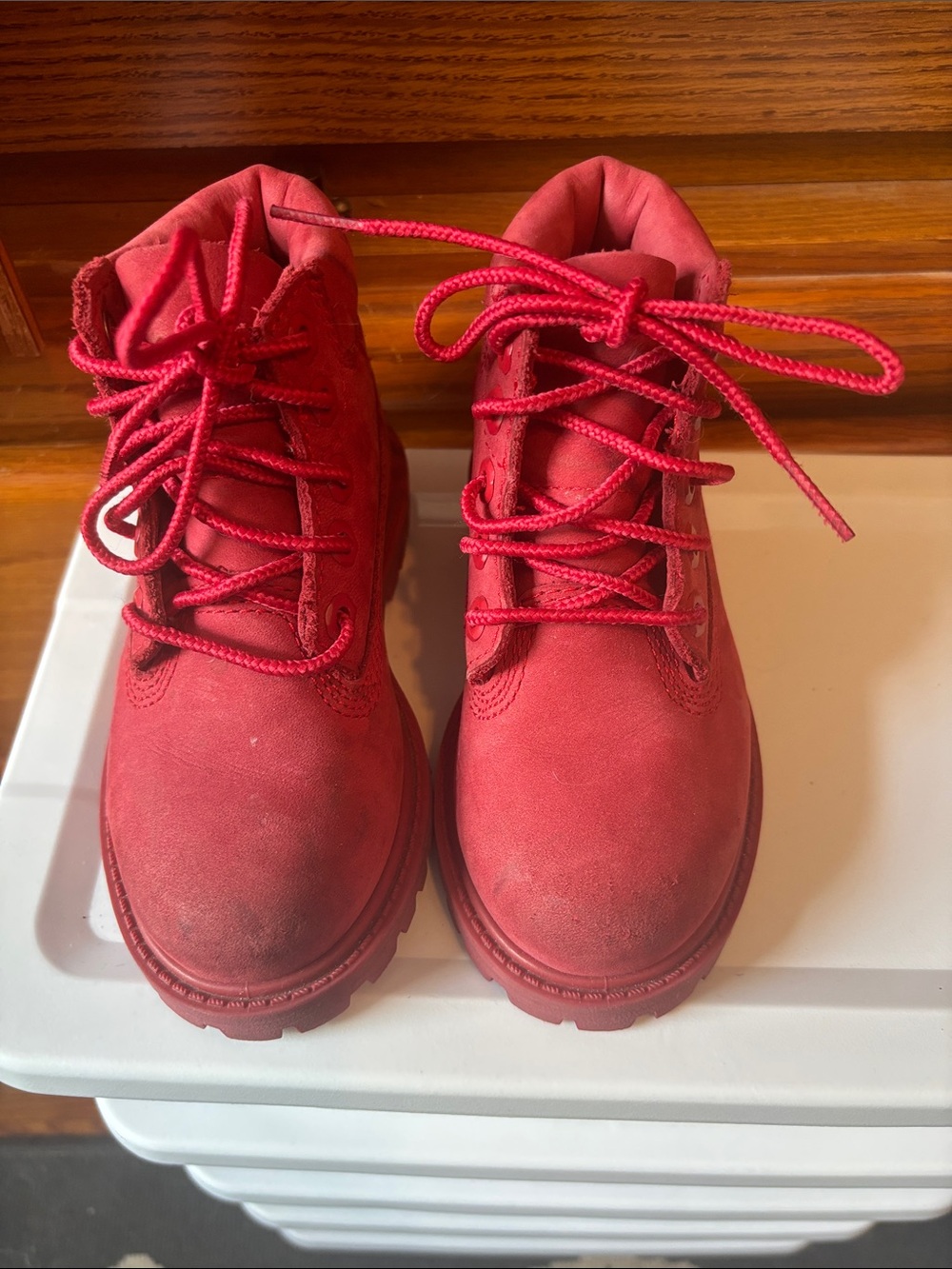 Timberland Kids Bright Red Lace-Up Ankle Boots